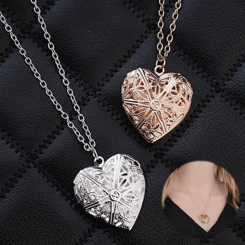 Heart Shaped Necklace Photo Frame Pendant Setting Lovely Picture Locket Box