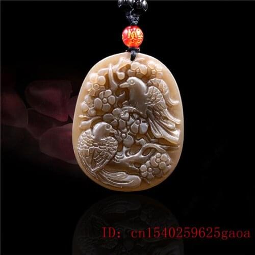 Brown Jade Bird Pendant Charm for Necklace Flower Carved Jadeite Jewelry Natural Amulet Gifts Women Fashion Chinese