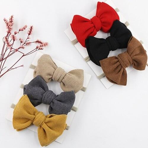 10*7.5 CM Fashion Handmade Bows Newborn Elastic Hairband Candy Color Imitation Cashmere Bowknot Nylon Headband Photography Props