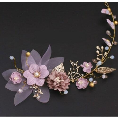 Gilt purple bridal headdress series handmade gold leaf branches flower head flower hair accessories bridal wedding jewelry
