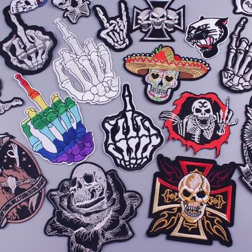 Prajna Hand Bone Patches for Jacket Punk Skull Embroidered Patches for Clothing Stickers Badges DIY Stripe Hippie Patch Aplique