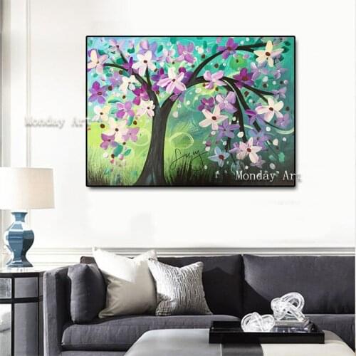 Handpainted Modern Canvas Painting Abstract Tree Flower Pictures handpainted oil Painting wall painting Home Decoration No Frame