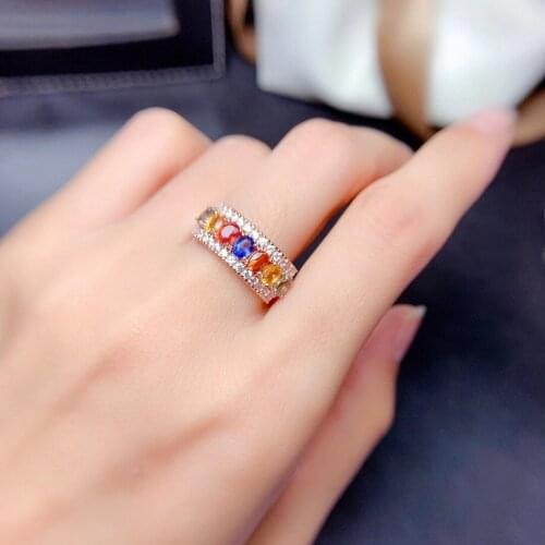 100% Natural Multi-color Sapphire 7 Pieces 3mm*4mm Sapphire Silver Ring for Party Solid 925 Sapphire Jewelry