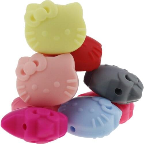 Kitty Silicone beads Baby Candy colors Silicone Beads girls colors Teething Beads Safe Food Grade Teething Kitty Cartoon avatar
