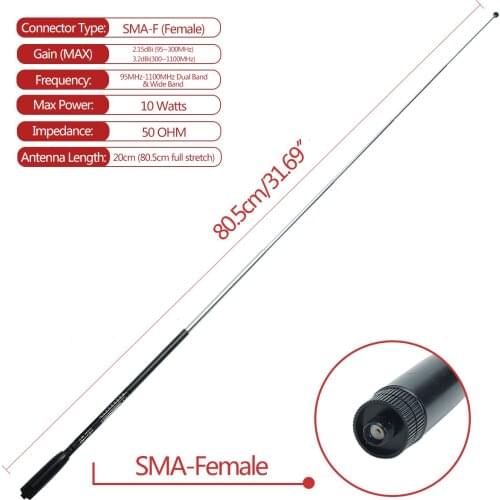 ABBREE AR-789 Foldable Telescopi SMA-Female High Gain 95MHz-1100MHz UHF/VHF Antenna For Baofeng WOUXUN TYT Kenwood Walkie Talkie