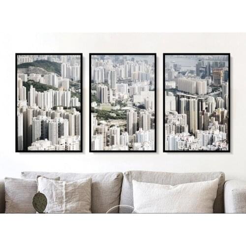 Modern decorative paintings brief urban architecture beautiful decoration for living room triple paintings Unframed