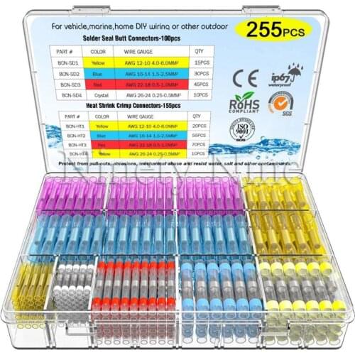 583PCS Heat Shrink Butt Connectors Solder Seal Wire Connectors Heat Shrink Crimp Connectors Waterproof Electrical Terminals Kit
