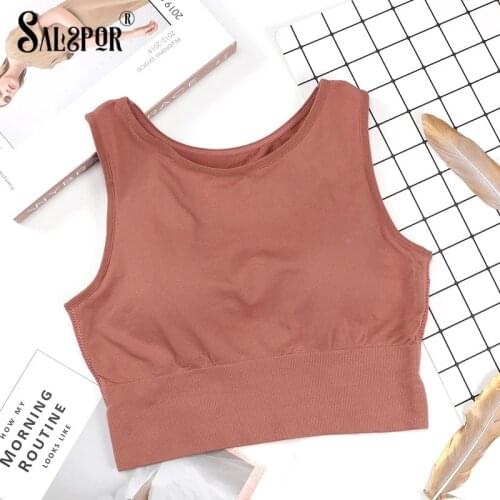 SALSPOR Woman Knitted Tank Top Short Vest Sexy Backless Seamless Breast Wrap Sports Underwear Tube Crop Top Comfortable