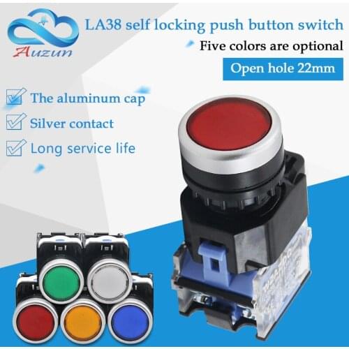 WZAUDQ plastic button self locking button switch LA38-11Z opening 22 mm start button red green yellow and blue