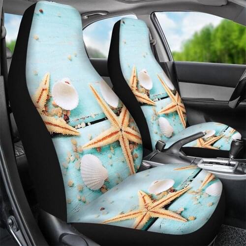 2Pcs Starfish Print Car Seat Cover Multi Color SUV Front Seat Protect Sheet Elastic Polyester Vehicle Seat Case
