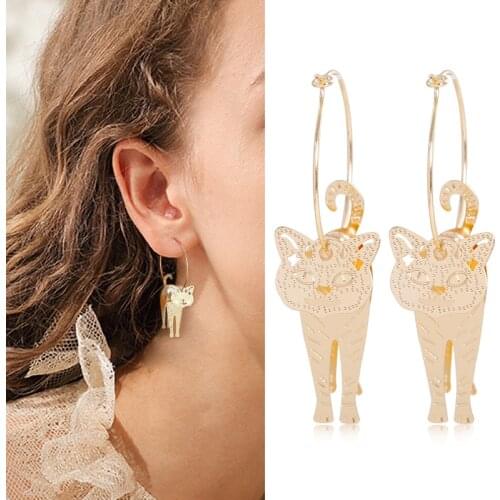 Makersland Gold Women Earrings Trendy Round Dangle Earring Unique Cat Design Women Accessories Jewelry Vinatge Statement Earring