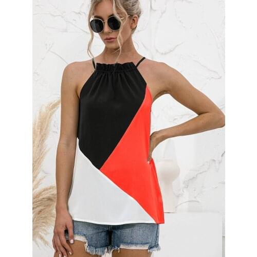 2021 New Fashion Summer Hollow Sleeveless Stitching Strap Contrast Color Round Neck Strapless Vest Womens Small Vest