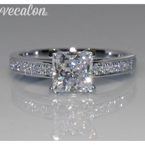 Vecalon Simple Jewelry ring Princess cut 1ct AAAAA Zircon Cz 925 Sterling Silver Engagement wedding Band ring for women