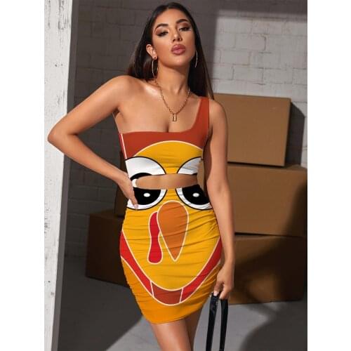Giyu Brand Thanksgiving Dress Women Animal 3d Print Colorful Pleating Funny Bodycon Dress Womens Clothing Party New Boho Femme
