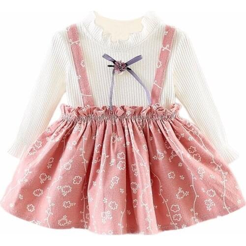 Emmababy Free Shipping 0-3Y Girls Dress Print Knit Patchwork Long Sleeve Knee Length A-Line Dress