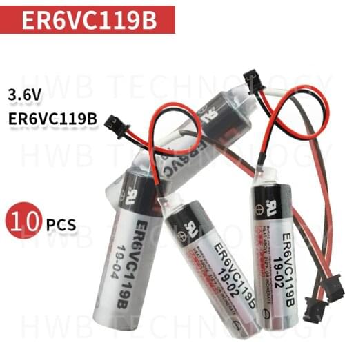 10pcs/lot New Battery ER6VC119B ER6V ER14500 PLC / 3.6V 2000mAh Lithium Battery With black Plug Free Ship