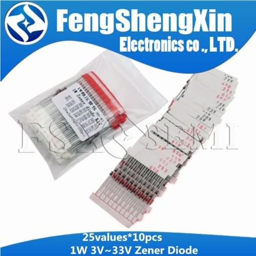 25values*10pcs=250pcs Assorted Assortment Set New electronic diy kit 1W Zener Diode 3V-33V 3V0 3V3 3V6 3V9 4V3 4V7 5V1 5V6