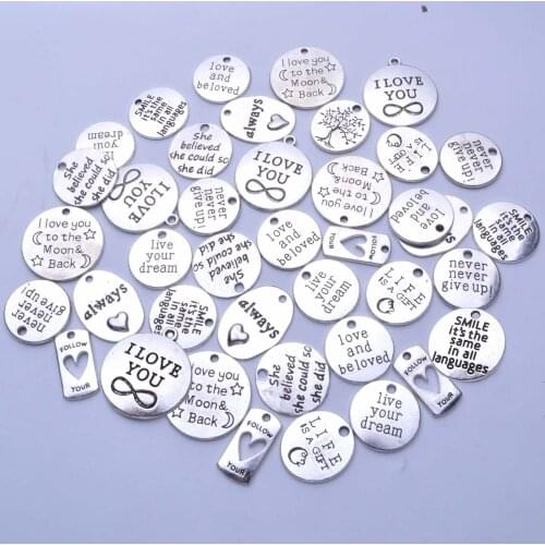 40pcs Inspiration Words Charms Craft Supplies Beads Charms Pendants for Crafting, Jewelry Findings Making