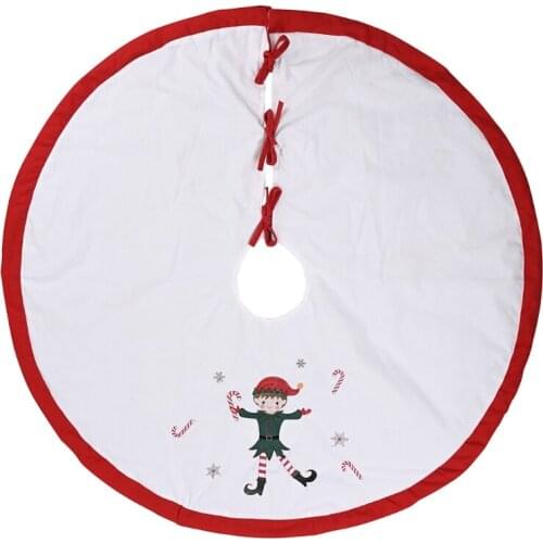 48inch Christmas Tree Skirt Burlap Red White Elves Ornament Floor Mat Cover Xmas 667A