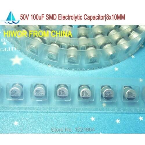 50pcs/lot)(Electrolytic Capacitors|SMD) 100uf 50V SMD Aluminum Electrolytic Capacitor, size: 8mm*10mm