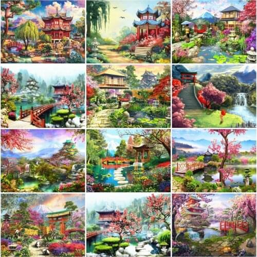 AZQSD Diamond Embroidery House Full Drill Mosaic Rhinestones Diamond Painting Landscape Handmade Decoration For Home Gift