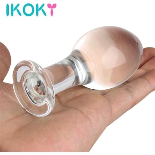IKOKY Large Glass Butt Plug Female Male Masturbation Anal Plug Bead Prostate Massage Crystal Dildo Sex Toys for Women Men Gay