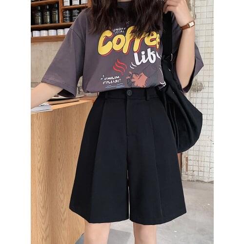 Black casual female summer loose 2020 new slimming pants high waist wide leg suit five points pants tide ins