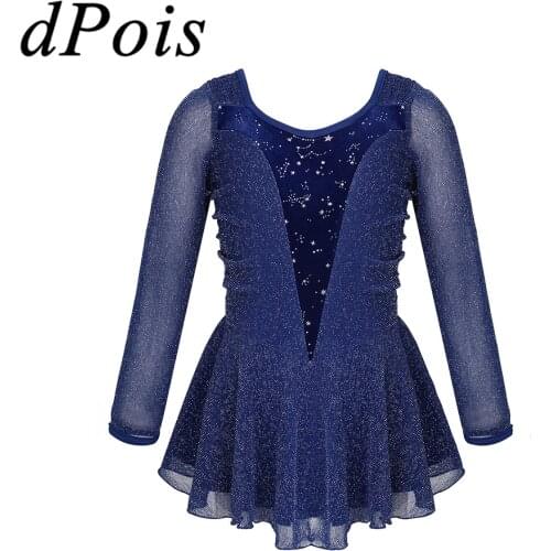 Kids Girls Sparkly Sequins Ballet Dance Gymnastics Leotard Tulle Dress Child Ballerina Contemporary Lycra Costume Skating Skirt