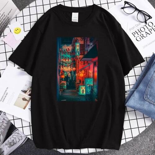 Punk Street Night View Prints T Shirts Breathable Loose Tee Shirts Crewneck Vintage Man T Shirt Oversized Summer Tshirts Mens