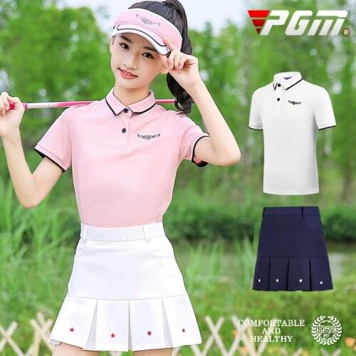 PGM Girls Golf Skirts Set Short Sleeve Shirt Pleated Star Print Skirt Teenagers Girls Soft Comfort Tennis Golf Apparel D0786