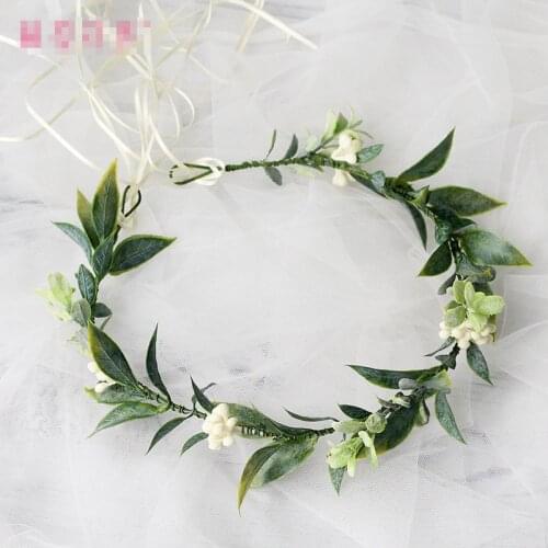 Green Plant Flower Headdress Crown Bridal Mori Woodland Holiday Wedding hair accessories for women