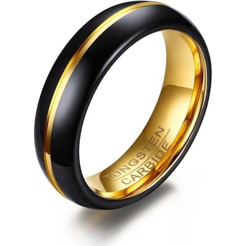 6mm Black Tungsten Carbide Ring Gold Color inlay Engagement Ring For Men Women Wedding Bands Jewelry USA size 6 to size 12