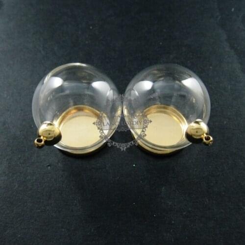 30mm round gold color bulb vial glass bottle dome with 20mm open mouth DIY pendant charm supplies 1850238