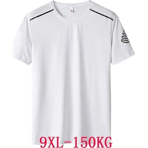 Summer Men t-shirts quick dry sports tees Breathable plus size big 7XL 8XL 9XL oversize tshirt elasticity tops loose white blue
