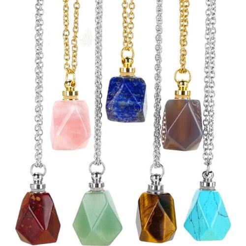 Fashion Female Essential Oil Diffuser Perfume Bottle Pendant Necklace Natural Stone Rose Quartzs Lapis Necklaces Jewelry Gift
