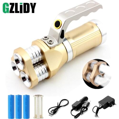 Powerful Rechargeable LED Flashlight 3 X T6 Led Bead Lamp Waterproof Searchlight Camping Lantern with AC/USB Charger