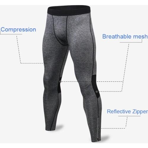 Mens Compression Pants Leggings Men Tights Basketball Licras Reflective Zipper Legging Sport Homme Gym Leggings Men Black Color