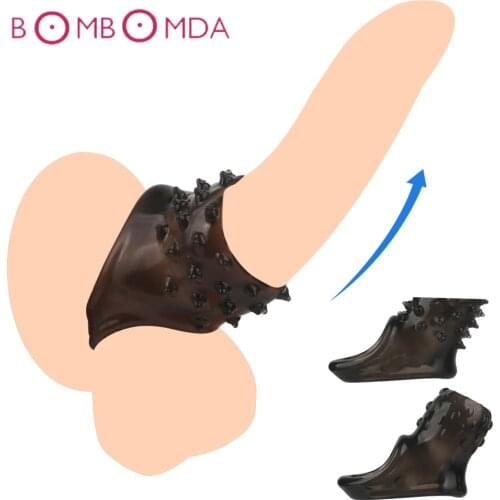 Men Delay Lock Sperm Fine Condom Threaded Enhancer Ring Penis Extender Sleeve Erection Dick Cock Ring Sex Toys For Men Intimate