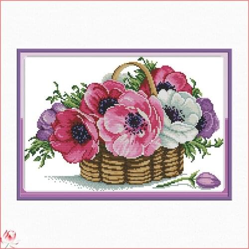 Joy Sunday A Basket Of Flowers Cross Stitch Kit DIY Pattern Embroidery 14CT 11CT Needlework Canvas Sewing Set Handmade Gift
