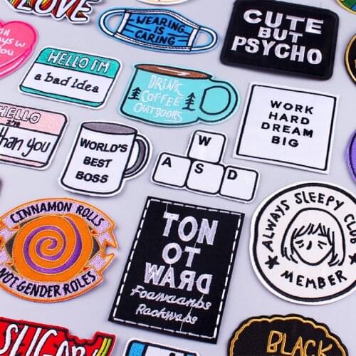 With Slogan Patch Iron On Patches For Clothes Letter Badge Embroidery Sew On Clothing Decor Patches Containing Letters Applique