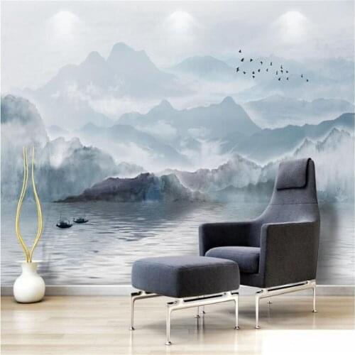 Milofi custom wallpaper mural 3D printing new Chinese ink landscape painting TV background wall