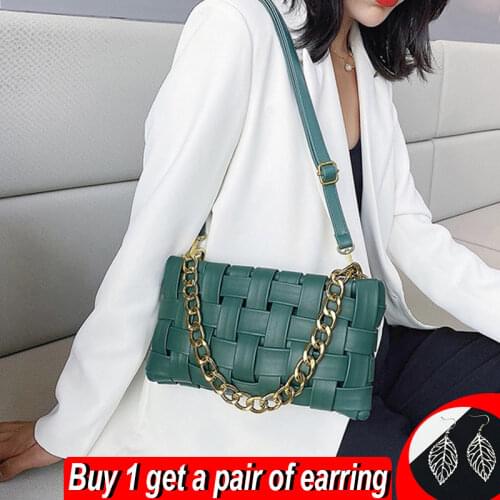 New PU Leather Shoulder Bag For Women Chain Armpit bag Woven Crossbody Bag French Square Bag Leisure Handbag Lady Advanced Purse