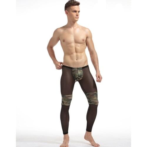 New Fashion Men Camouflage Leggings Mesh Breathable Pants Male Transparent Patchwork Trousers Flexible Underwear M-XXL