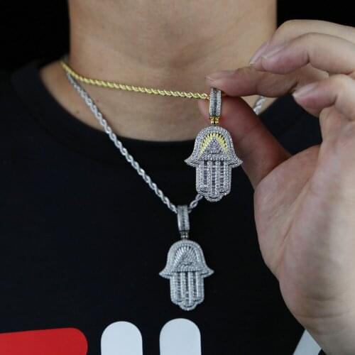 Iced Out Hand Pendant Necklace For Men Women 2 Colors Geometric Zircon tennis chain Necklace Fashion Hip Hop Jewelry Drop ship