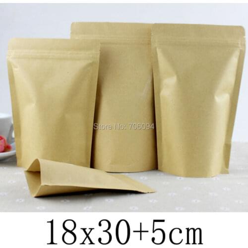 18*30+5cm,100PCS brown self zip lock kraft paper bags for gifts sweets and candy food tea jewelry package paper storage pouch