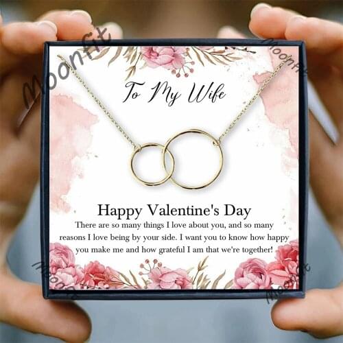 Valentines Day Gifts Gold Necklace Women Infinity Double Circles Pendant Two Interlocking Choker Necklaces & Pendant Wife Gift