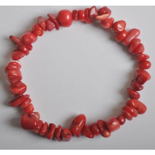 Lucky Chip Beads Red Sea Coral Stretch Bracelet 8 Inch Jewelry G667
