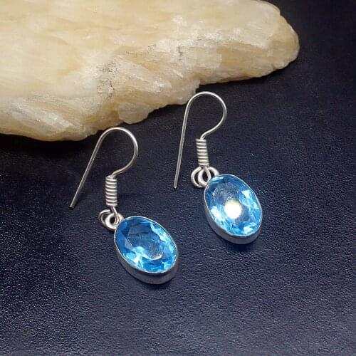 Gemstonefactory Big Promotion Single Unique 925 Silver London Blue Topaz Shiny Women Ladies Gift Dangle Drop Earrings 20211786