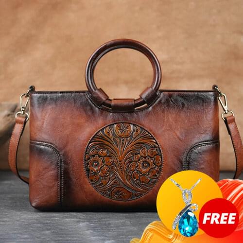CGA High Quality Leather Women Bag Luxury Shoulder Cross Body Big Retro Handmade Embossed Shoulder Bags Capacity Female Handbags