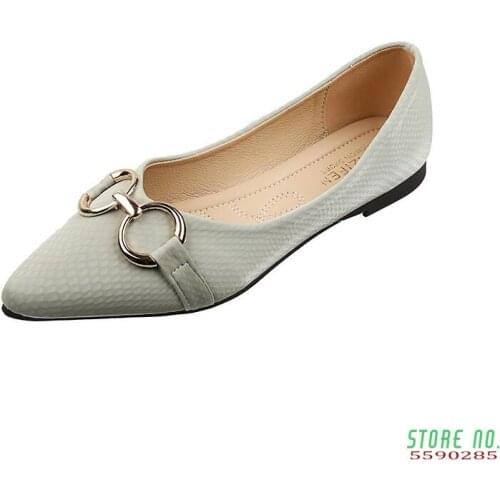 Pumps Women Pointed Toe Flat PU Leather Office Ladies Metal Decoration Spring Summer Female Mature Elegant Shoes Loafers